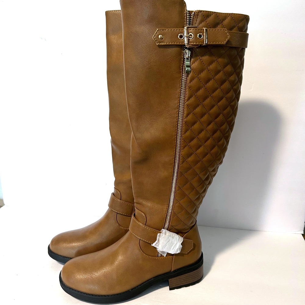 New Dream Pairs Riding Boots Womens 7 Brown Quilted Buckle Knee High Boots